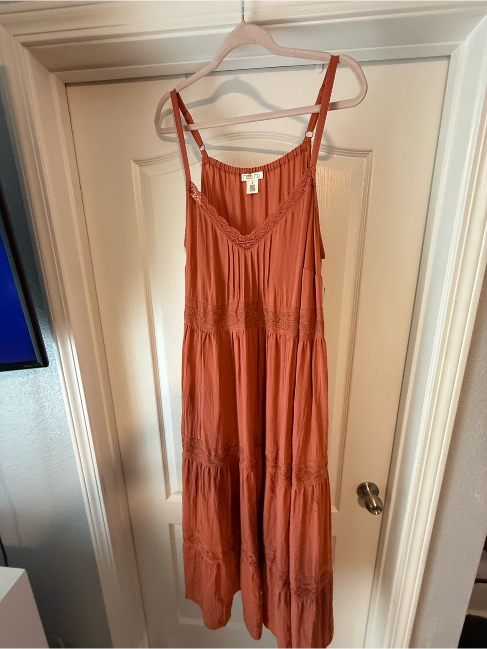 Torrid Festi Rust Tiered Maxi Dress with Lace Trim